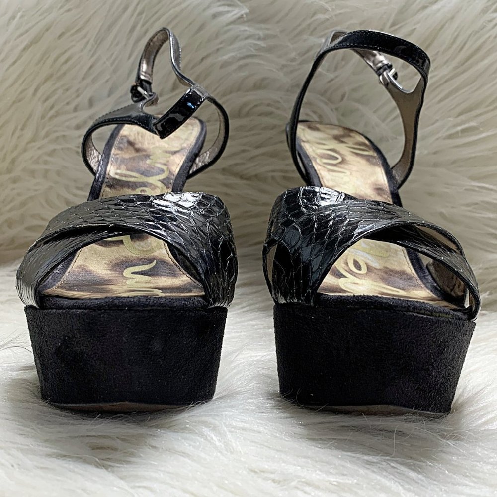 Sam Edelman Mason Embossed Leather Strappy Sandal in Black - Picture 6 of 13